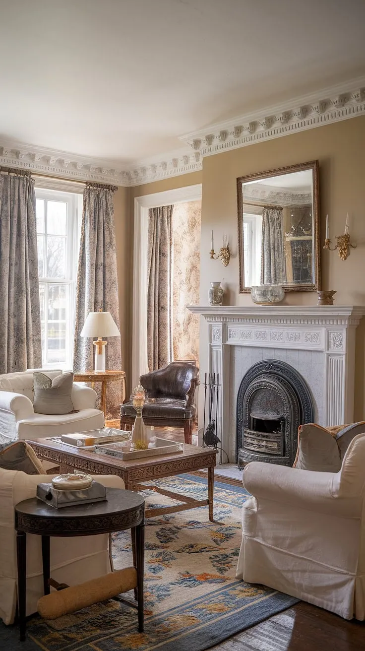 A symphony of elegance unfolds in this Victorian parlor, a captivating blend of classical French design and vintage mansion living. The meticulously preserved details, from the ornate fireplace to the carefully chosen furnishings, create an atmosphere of refined sophistication. A true masterpiece of interior design, this room seamlessly integrates the traditional with a touch of modern sensibility, showcasing the timeless appeal of a bygone era.