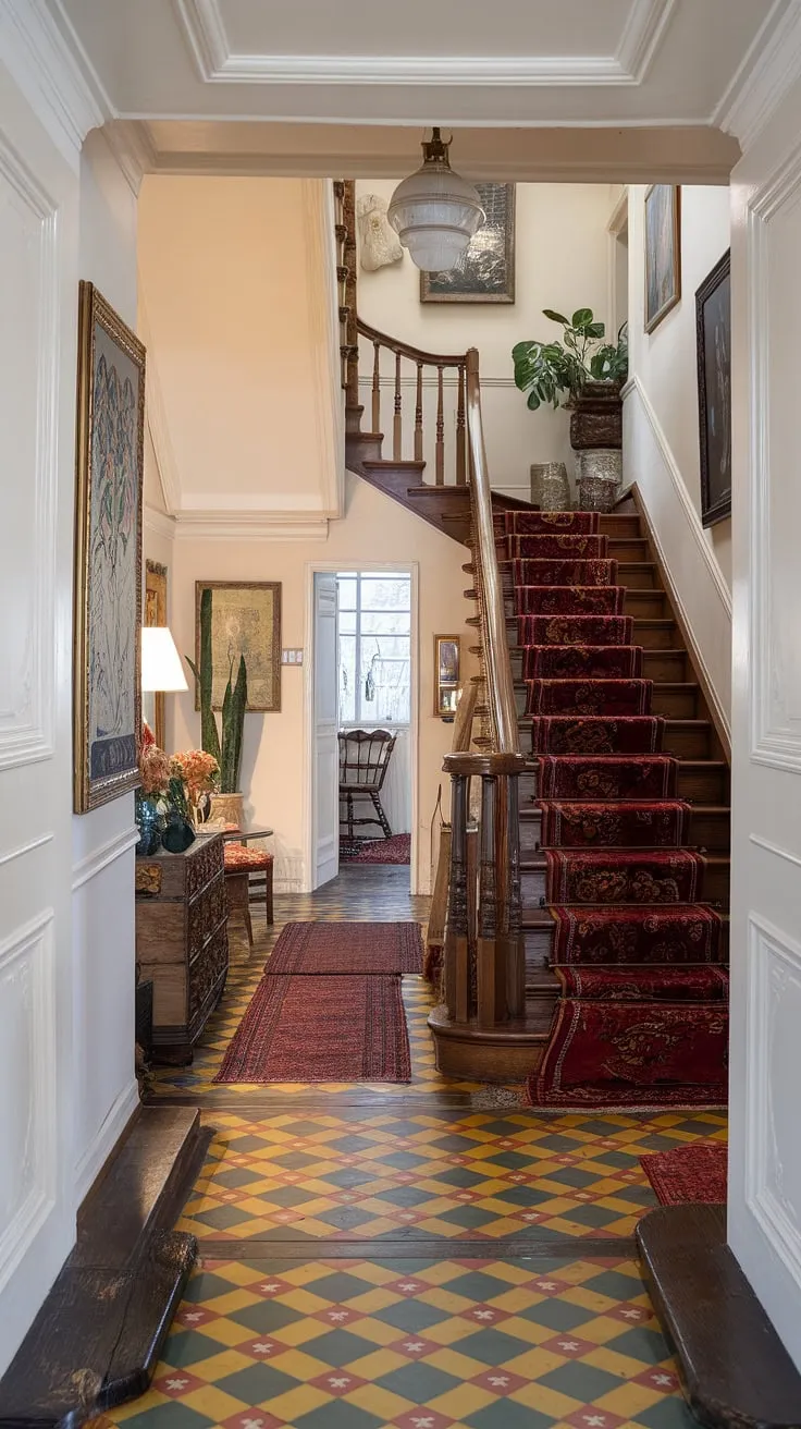 Stepping back in time, this Victorian terrace hallway whispers tales of elegance and history. The richly patterned floor, the warm glow of the lamplight, and the quiet dignity of the staircase create an atmosphere of timeless charm. A perfect blend of classic design and comfortable living, it's a space where memories are made. A testament to enduring style, this home effortlessly blends the past with the present.
