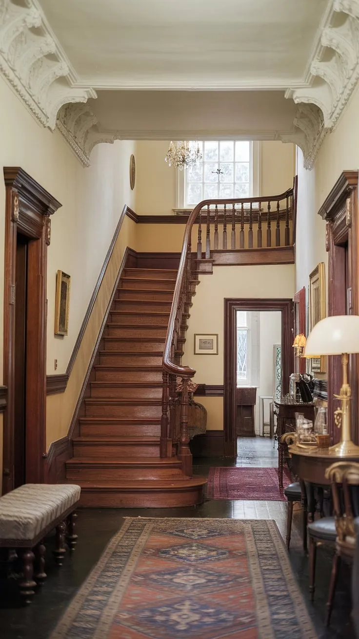 A grand entrance, a captivating journey. This Victorian hallway, with its gleaming staircase and ornate details, invites exploration. A sense of history permeates every inch, from the meticulously crafted woodwork to the subtle elegance of the furnishings. A place where stories unfold, and memories are made. A scene of refined beauty and quiet dignity.