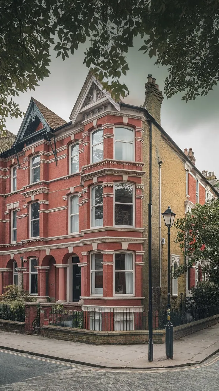 A London Victorian terrace house, a picture of refined elegance, stands amidst cobblestones and greenery.
