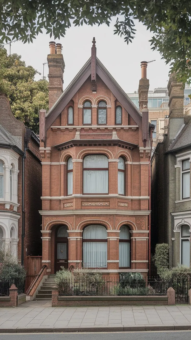 Elegant Victorian architecture defines this London terrace house, showcasing intricate brickwork and period details.