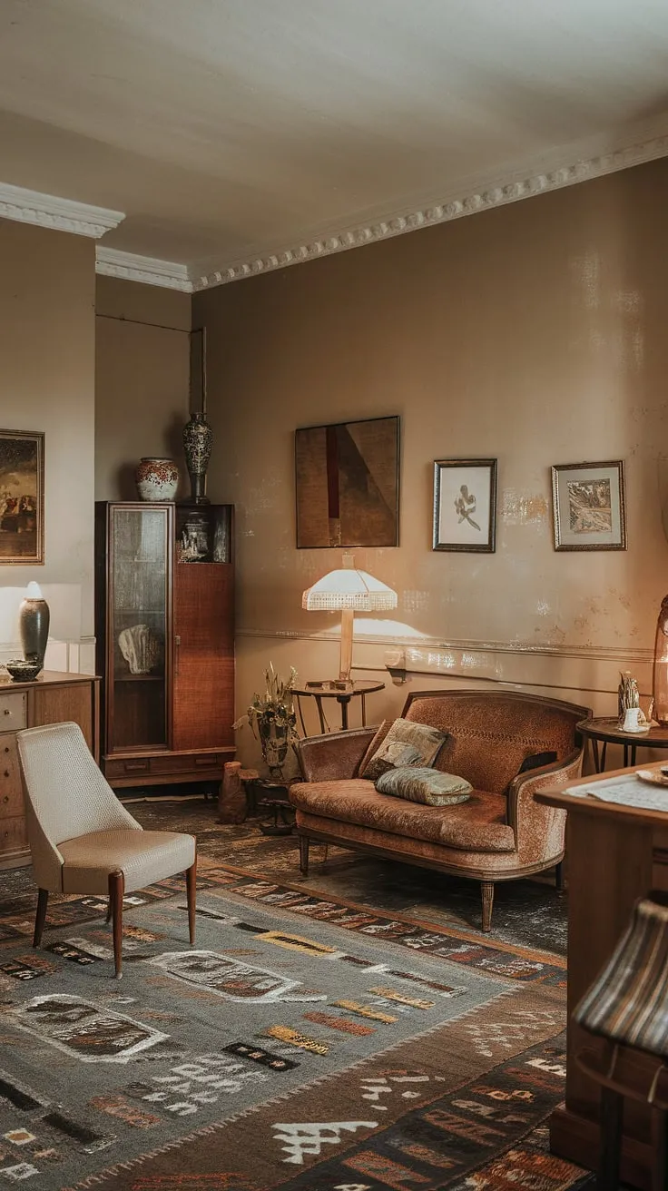 A glimpse into a world of vintage charm. This apartment, with its carefully curated furniture and warm color palette, invites you to relax and unwind. A testament to timeless style, it offers a peaceful retreat from the modern world. A haven of understated sophistication.