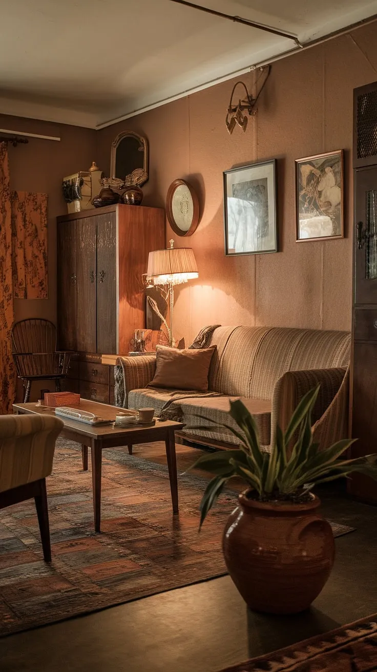 Stepping back in time, this vintage apartment whispers stories of cozy evenings and cherished memories. The warm lighting, earthy tones, and carefully curated details create an atmosphere of unparalleled comfort. A testament to a bygone era, it's a space where time seems to slow down. A perfect blend of old-world charm and modern comfort.