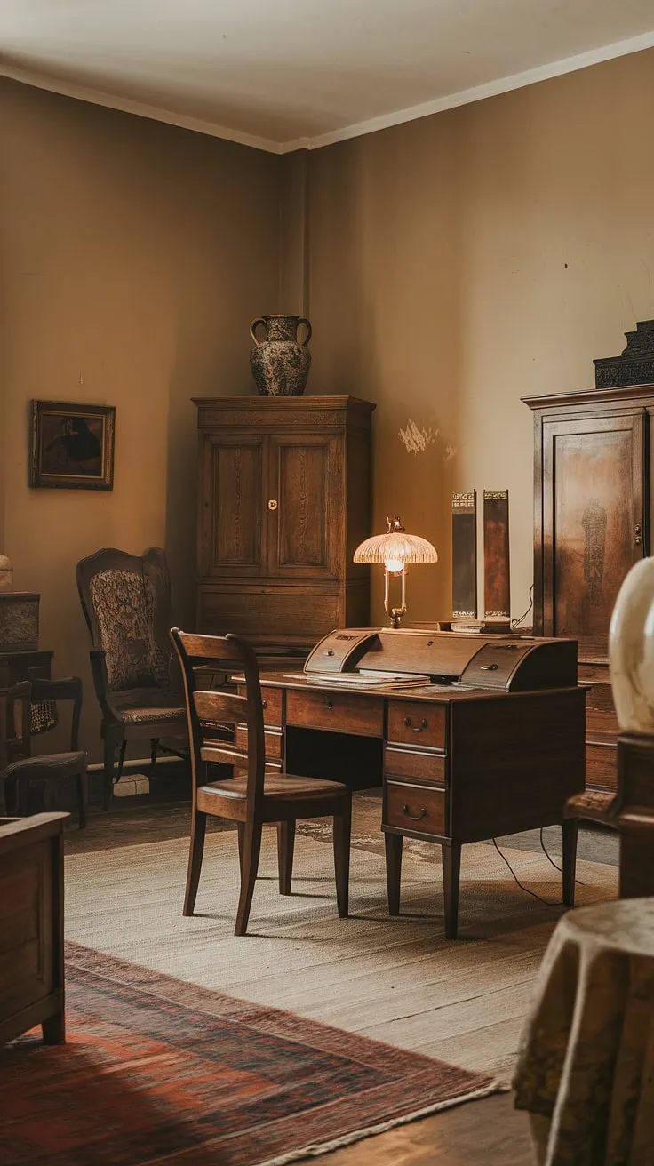 Lost in the warm glow of a bygone era, this vintage apartment whispers stories of lives lived and memories made. The antique furniture, each piece a testament to time, creates an atmosphere of quiet elegance. A perfect sanctuary, brimming with character and charm.