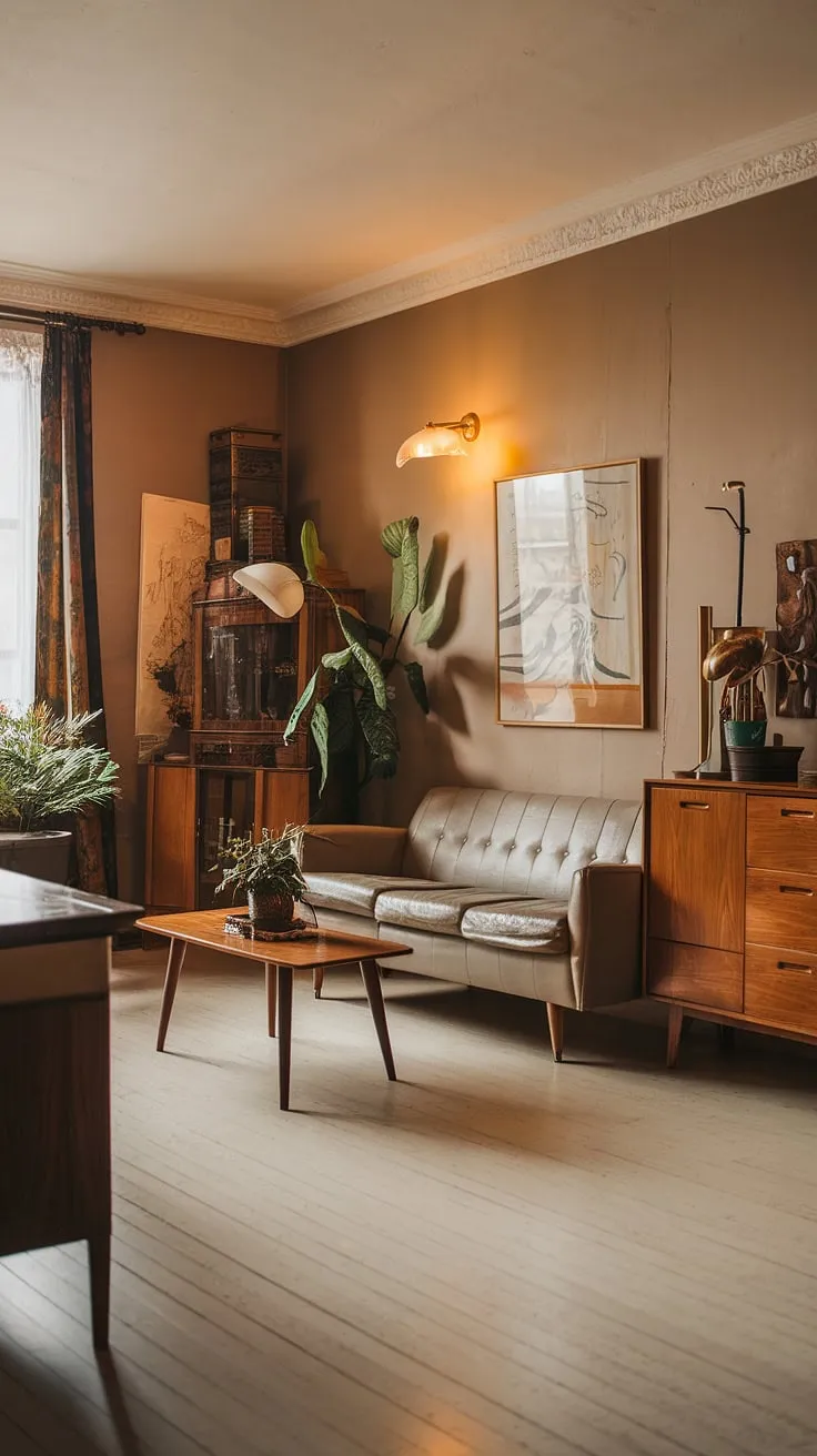 This vintage apartment is a haven of tranquility. A testament to classic design, the space is filled with character, from the antique wooden cabinet to the carefully chosen artwork. A sanctuary where comfort and style intertwine seamlessly.