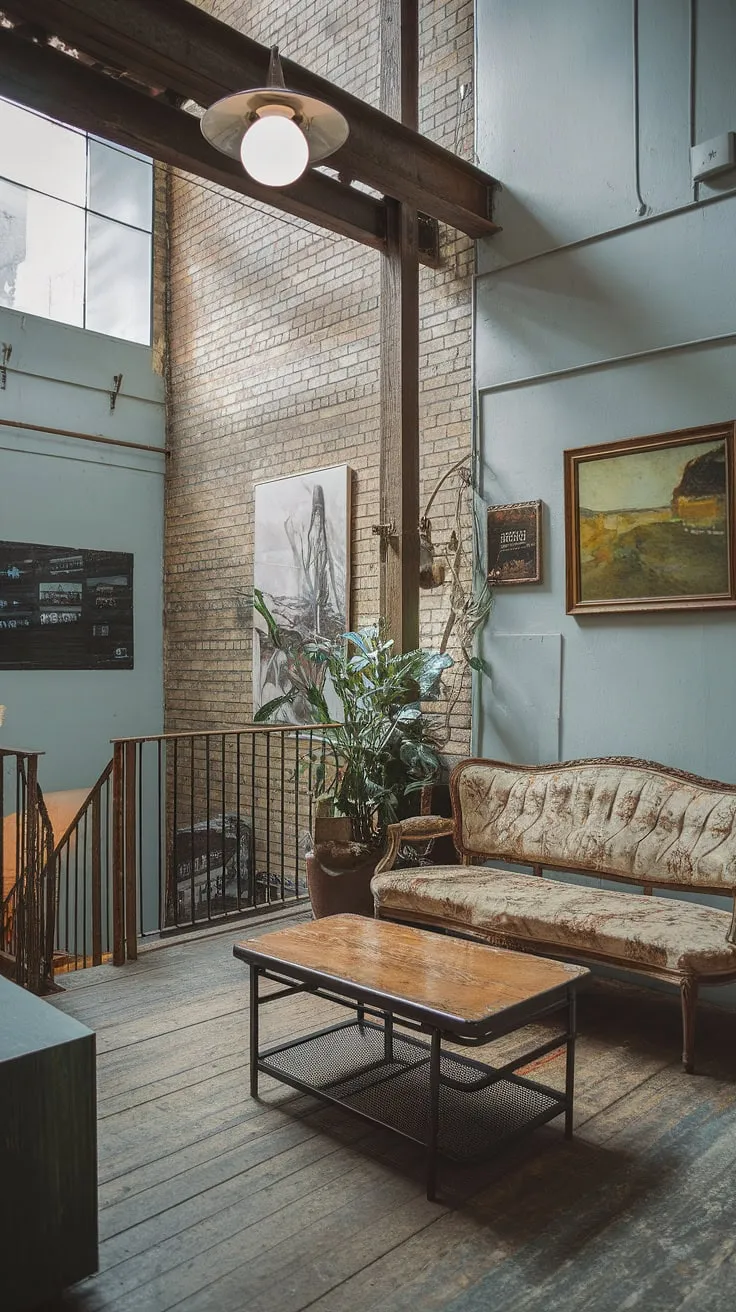 The worn wood floors and exposed brick whisper stories of a bygone era, yet this vintage apartment, with its high ceilings and eclectic mix of furniture, feels surprisingly modern. A testament to the enduring charm of urban living, it's a space where history and contemporary style seamlessly coexist. A perfect blend of grit and grace.