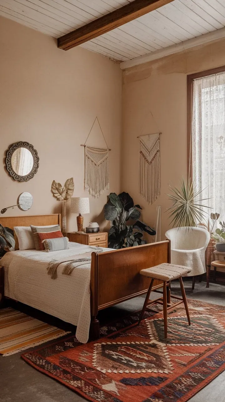 Discover a peaceful boho retreat where gentle light and rustic allure invite you to unwind and find inspiration.
