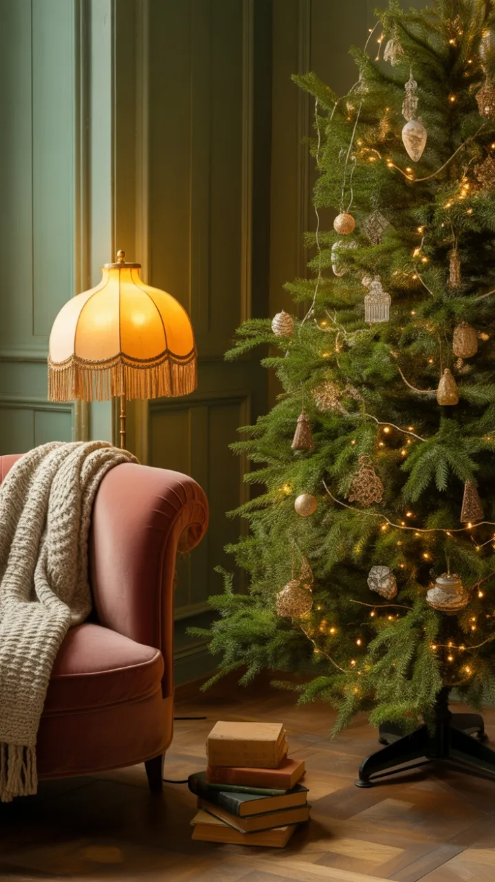 Antique Christmas Corner in Velvet, Glass and Warm Light
