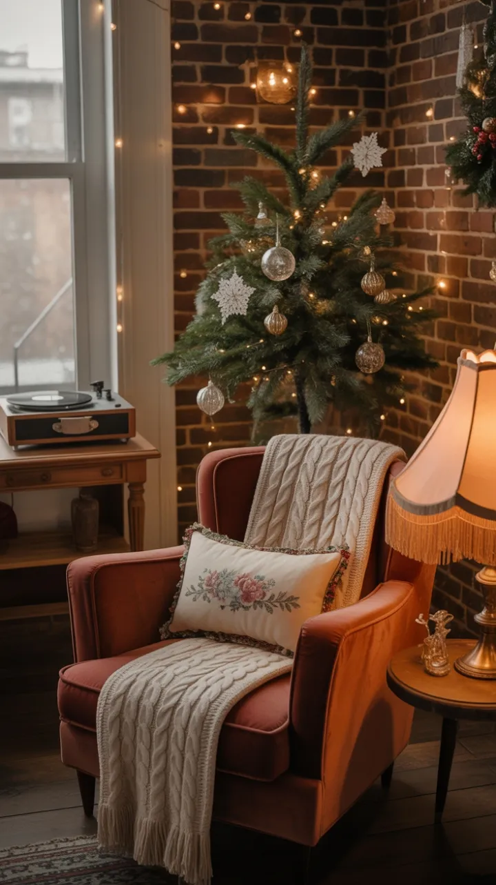A Vintage Christmas Apartment Bathed in String Light Glow