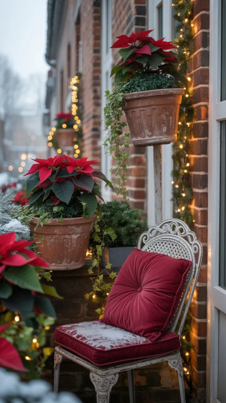 Nostalgic Christmas Balcony Dressed in Velvet and Twinkle