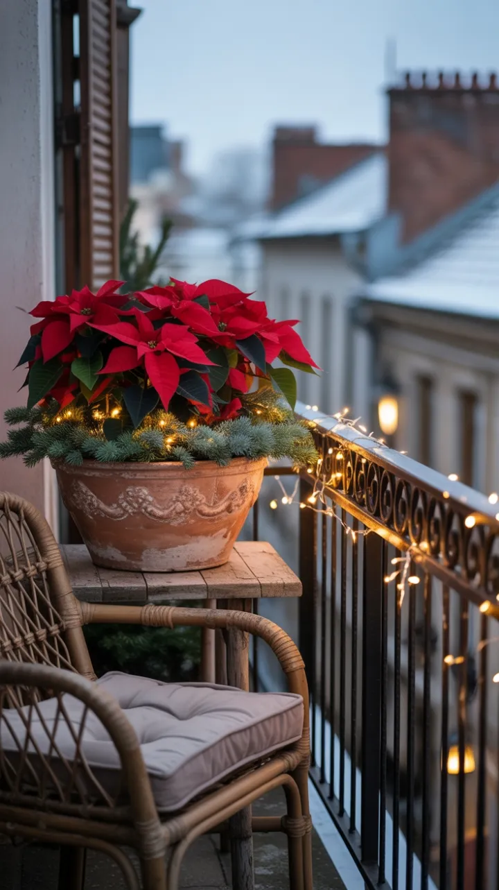 Poinsettias and Velvet on a Vintage Balcony