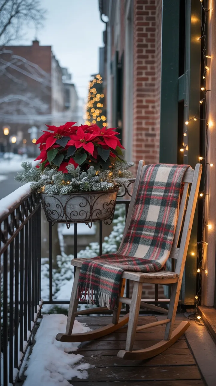Snow‑Kissed Vintage Balcony in Holiday Bloom