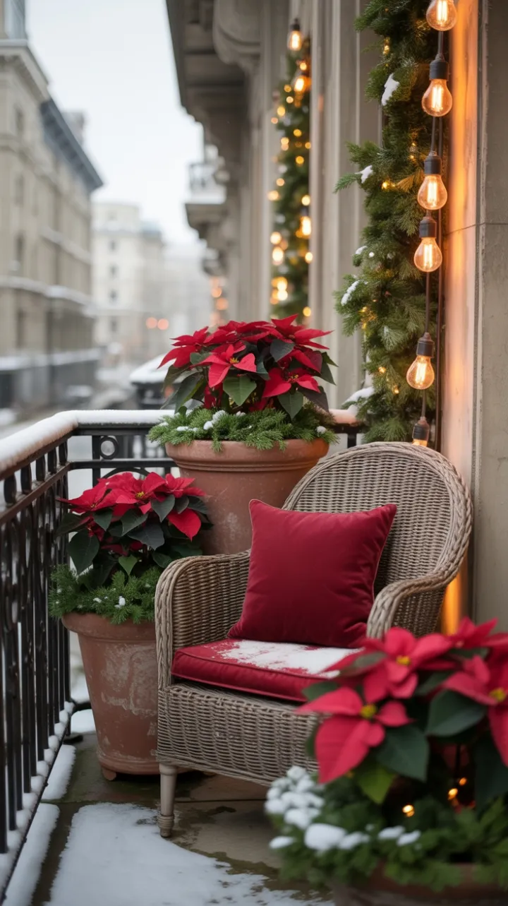 Snow-Kissed Vintage Balcony Holiday Retreat
