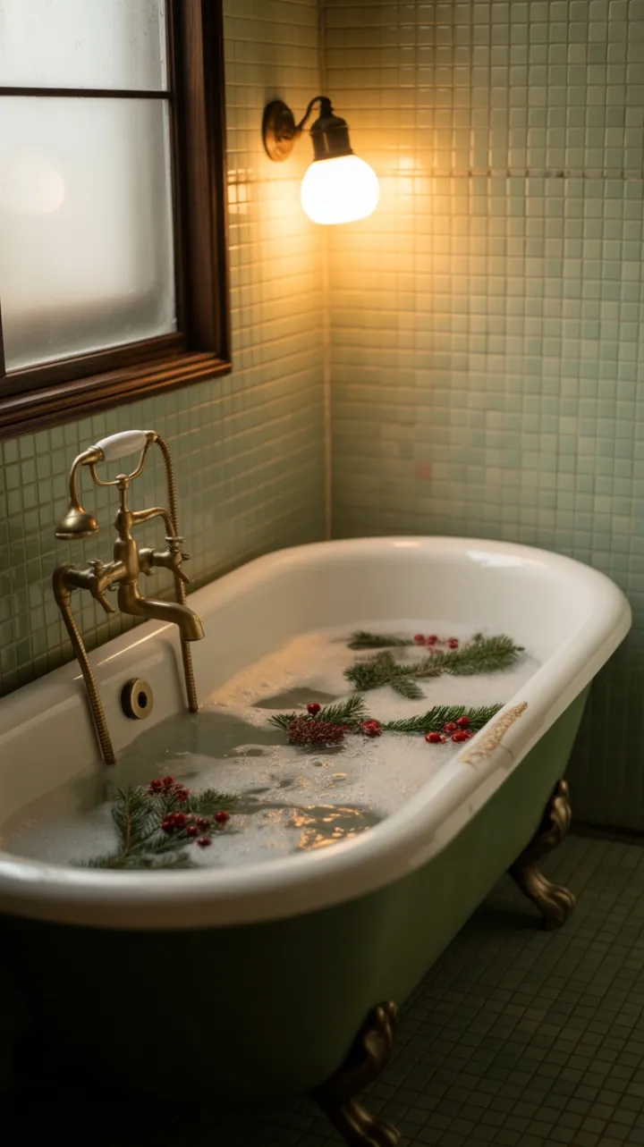 Yuletide Bath in a Gilded Clawfoot