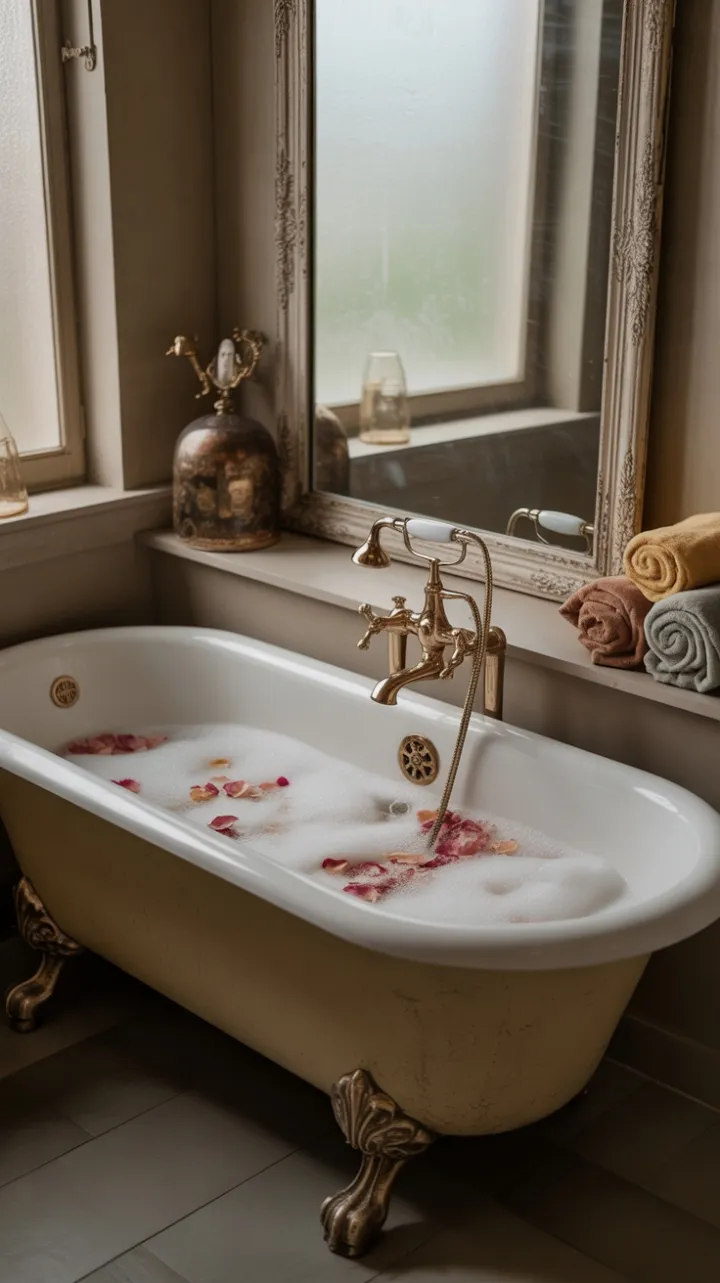 Gilded Clawfoot Reverie with Rose Petals