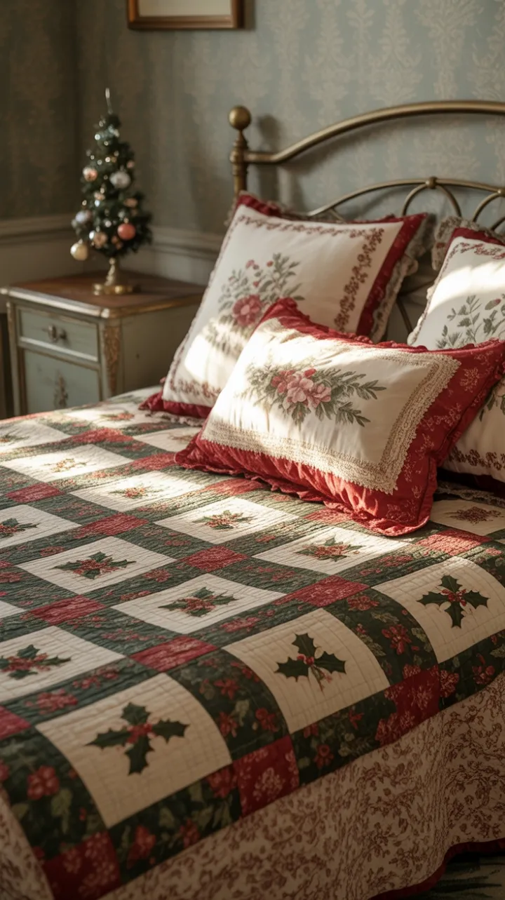 Hearthside Elegance in a Vintage Christmas Bedroom