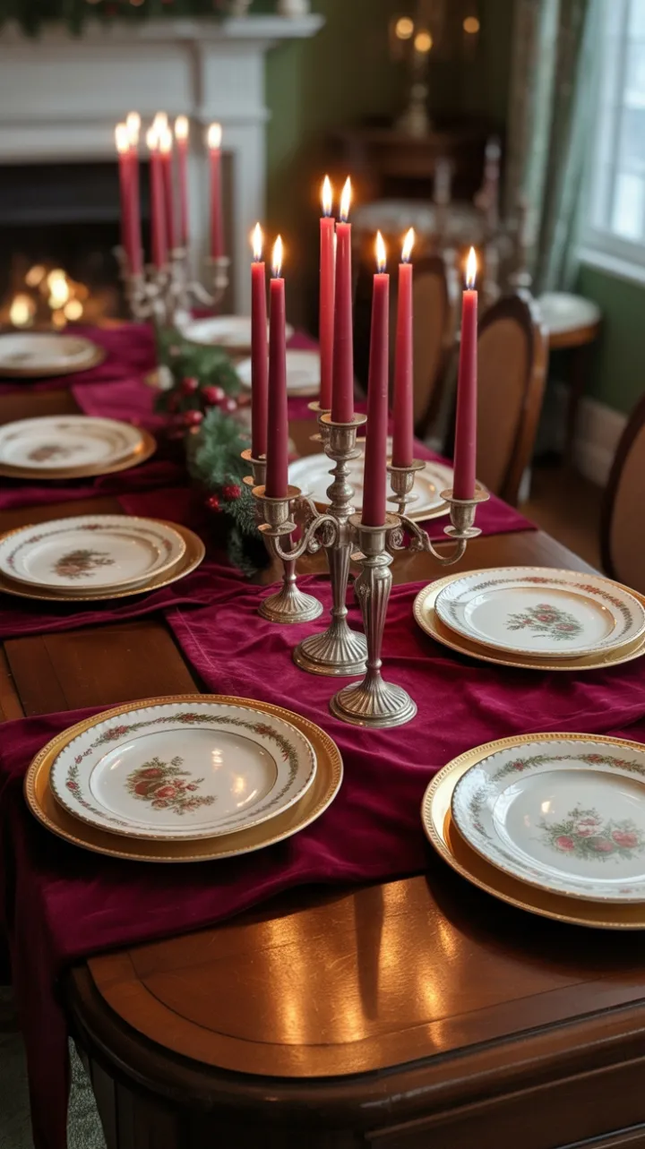 Heirloom Holiday Table in Burgundy and Gilded Florals