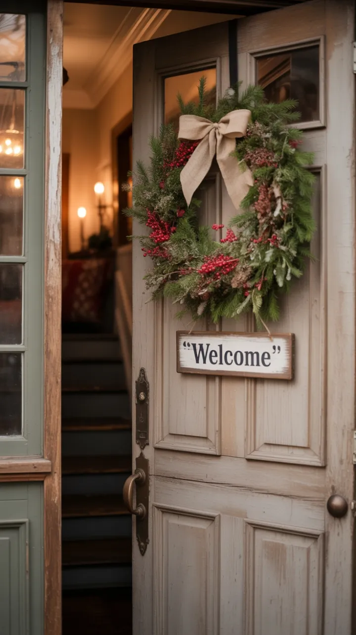 Timeless Holiday Welcome in a Vintage Entryway