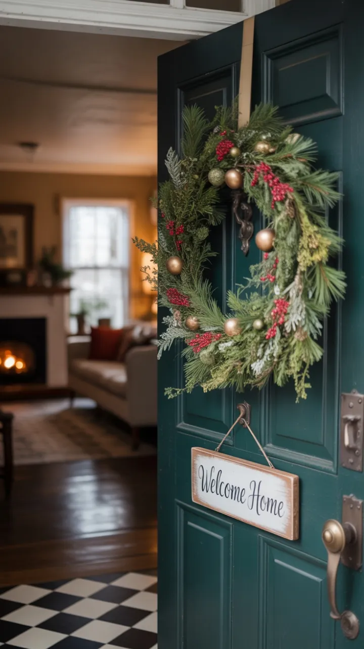 Timeless Holiday Welcome Through a Vintage Green Door