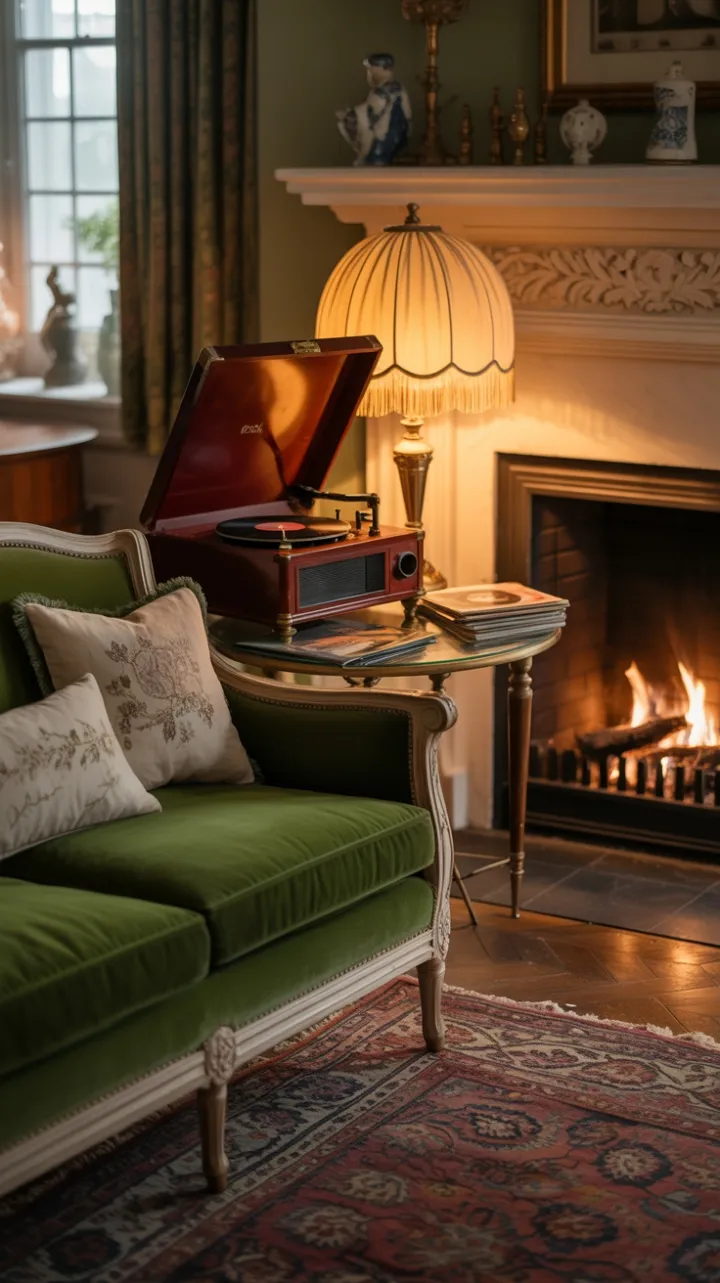 Emerald Velvet and Vinyl — A Timeless Family Room