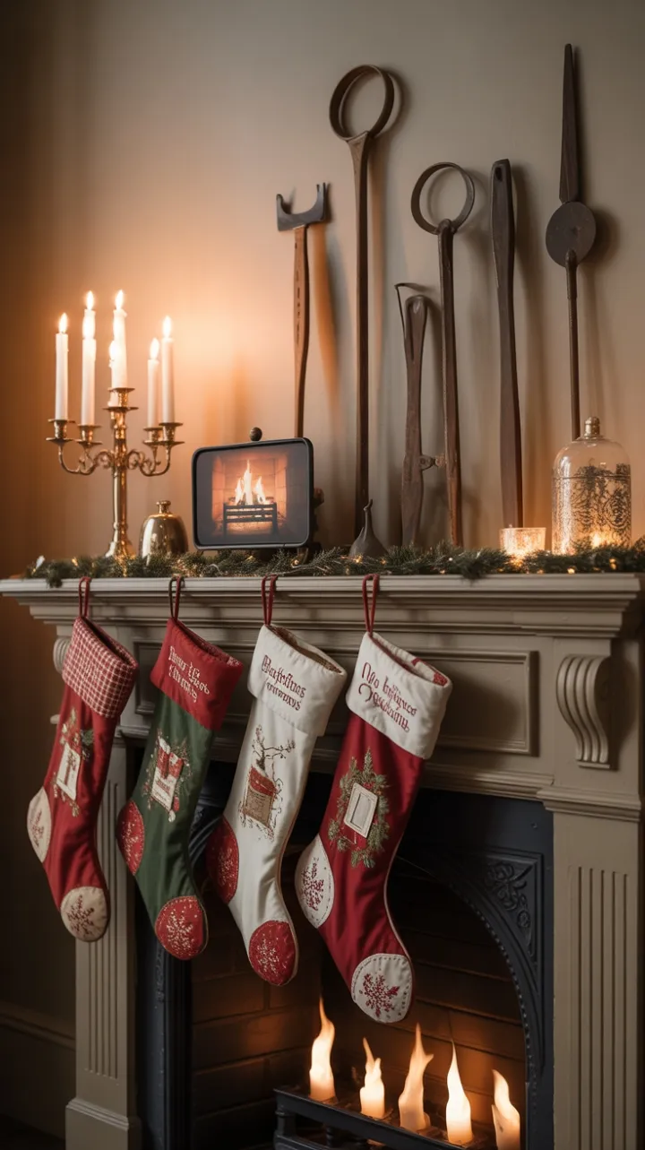 Hearthside Nostalgia with Vintage Stockings and Fireside Glow