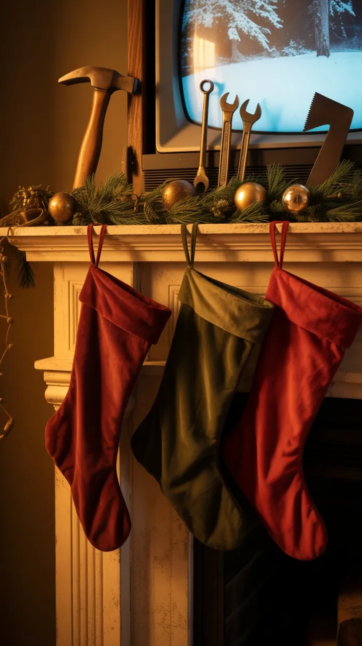 Timeless Hearth Velvet Stockings and Antique Tools