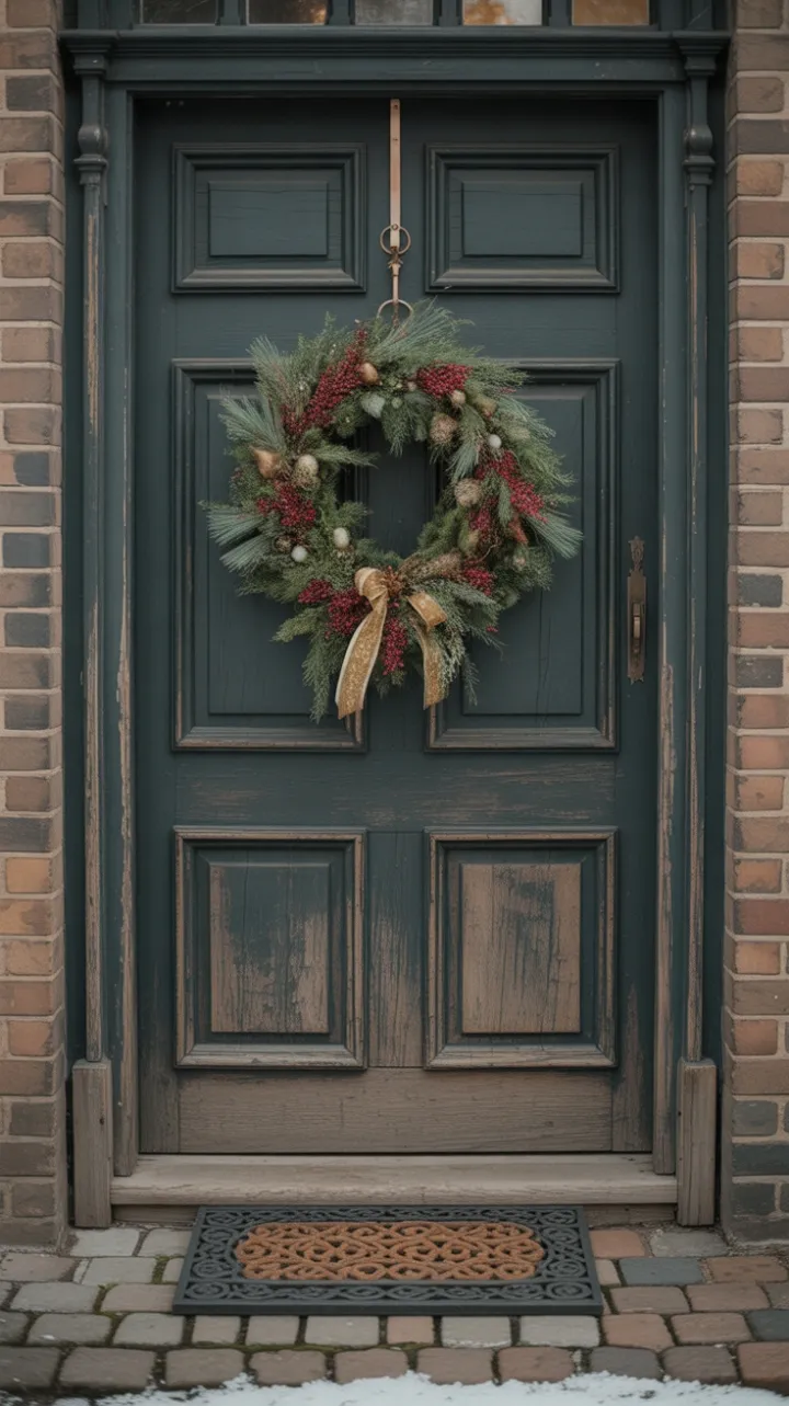 Snowlit Welcome at the Weathered Green Door