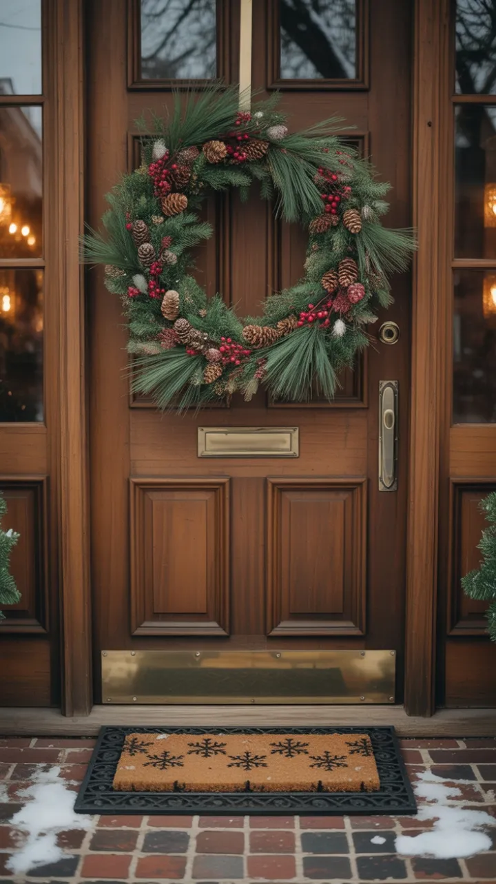 Nostalgic Holiday Welcome at an Antique Wooden Door