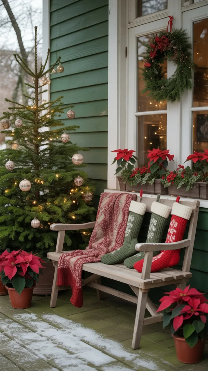 Nostalgic Vintage Christmas Porch Wrapped in Warm Light