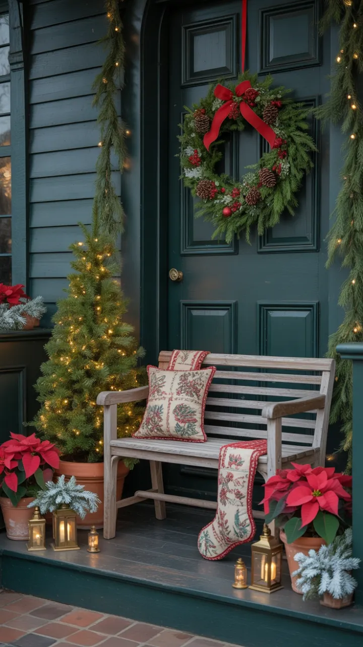 Victorian Porch Wrapped in Wreaths, Warm Light, and Holiday Cheer