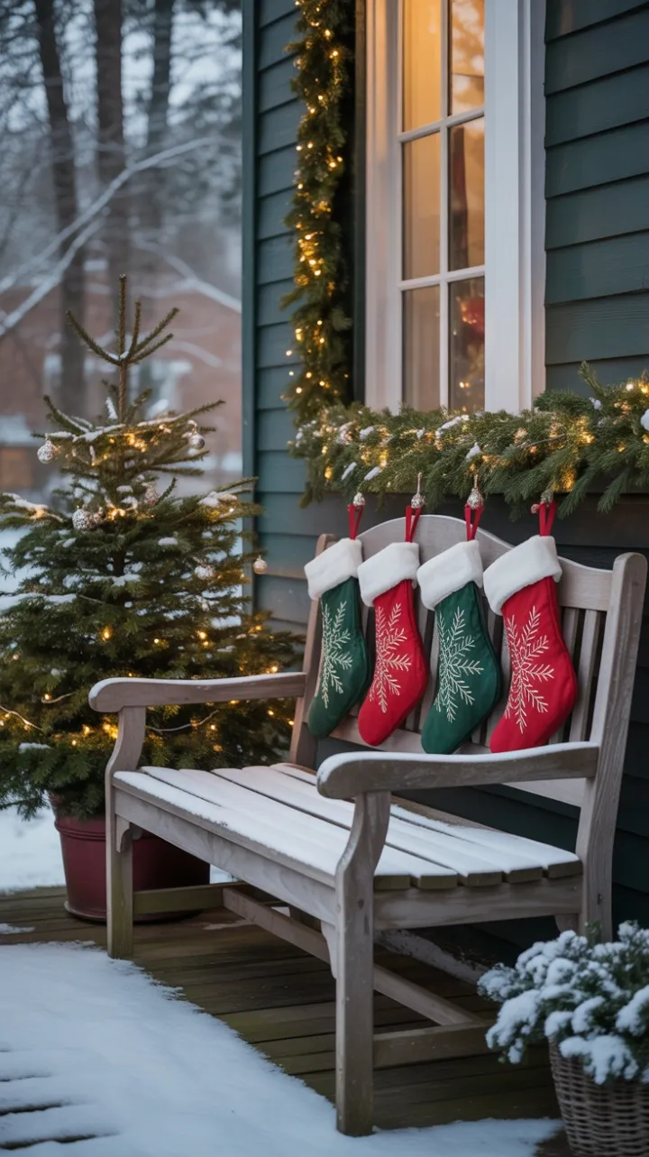 Snow-Kissed Porch Wrapped in Holiday Glow