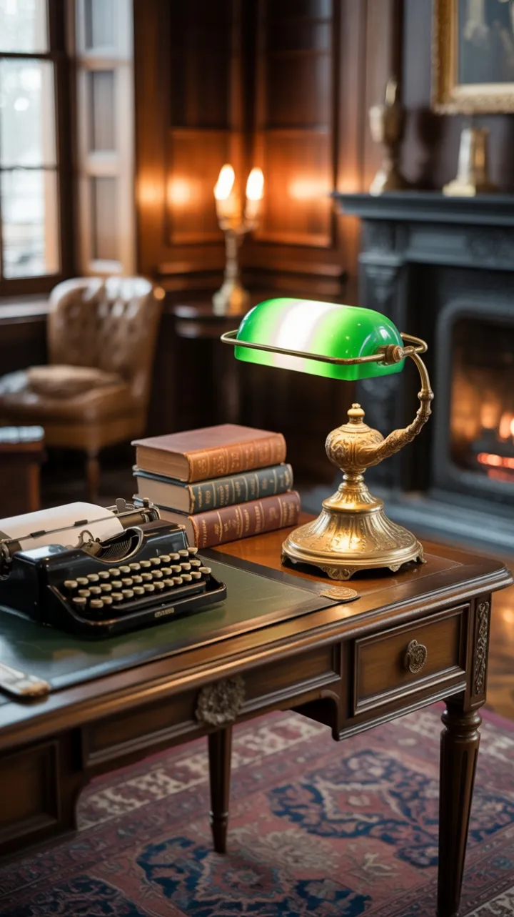 Firelit Study with a Vintage Desk