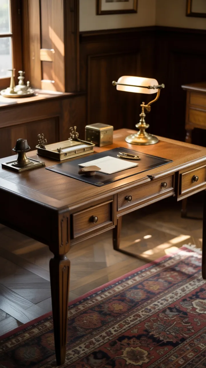 Sunlit Study in Aged Oak and Brass