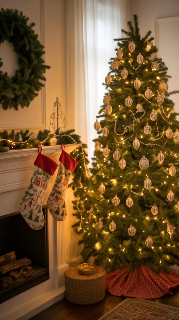 Timeless Vintage Christmas Hearth Bathed in Warmth