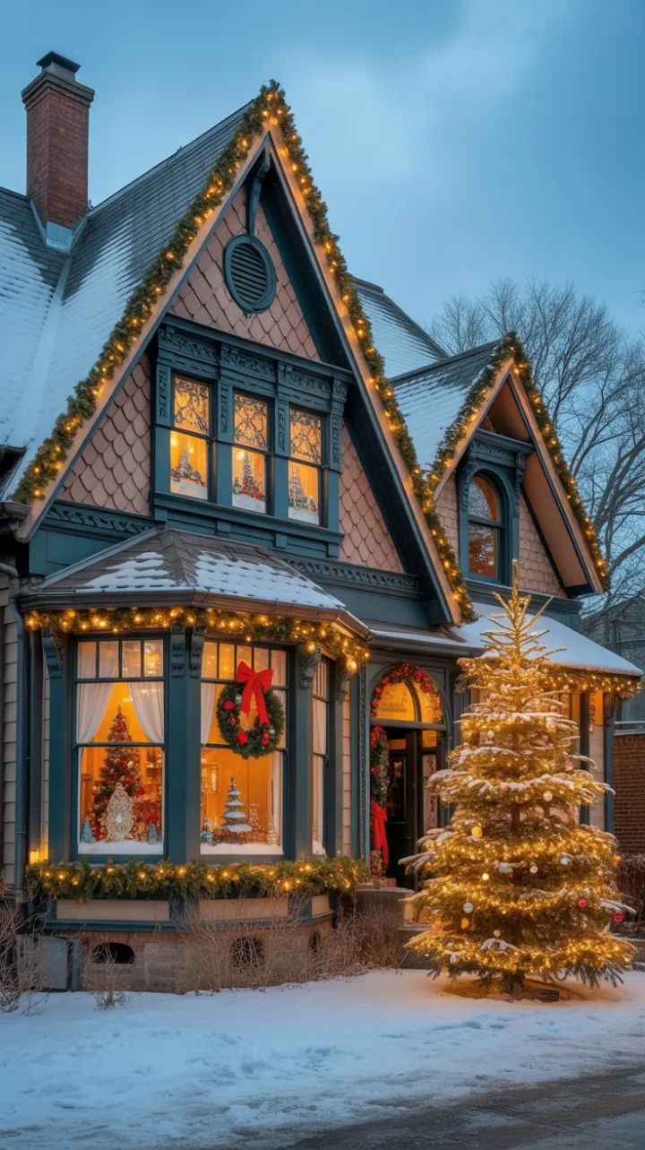 Victorian Home Dressed in Twinkling Christmas Splendor