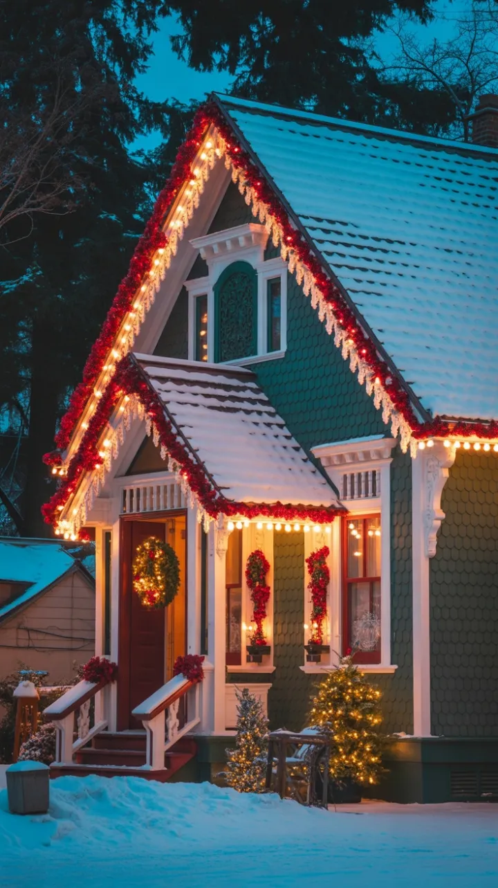 Twilight at the Gingerbread Victorian Dressed for Christmas