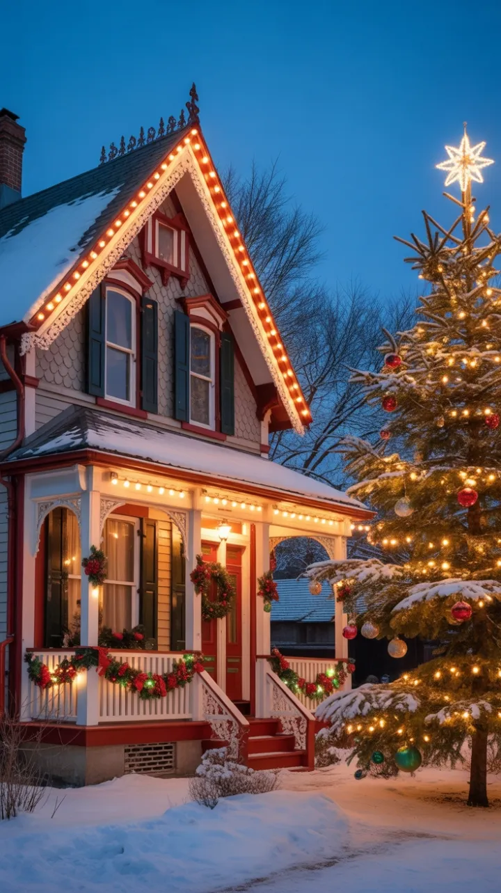 Twilight Glow on a Victorian Christmas Cottage