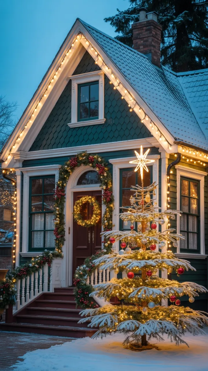 Snow-Kissed Victorian Home Aglow with Warm Holiday Lights