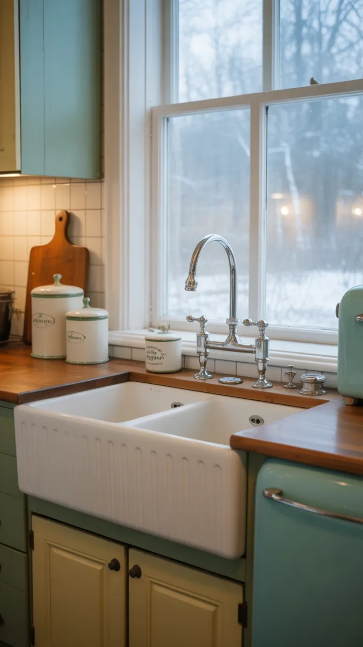 Snowlit Nostalgia Around a Creamy Farmhouse Sink