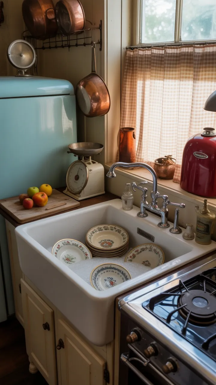 Sunlit Farmhouse Kitchen in Robin's Egg Blue and Cherry Red