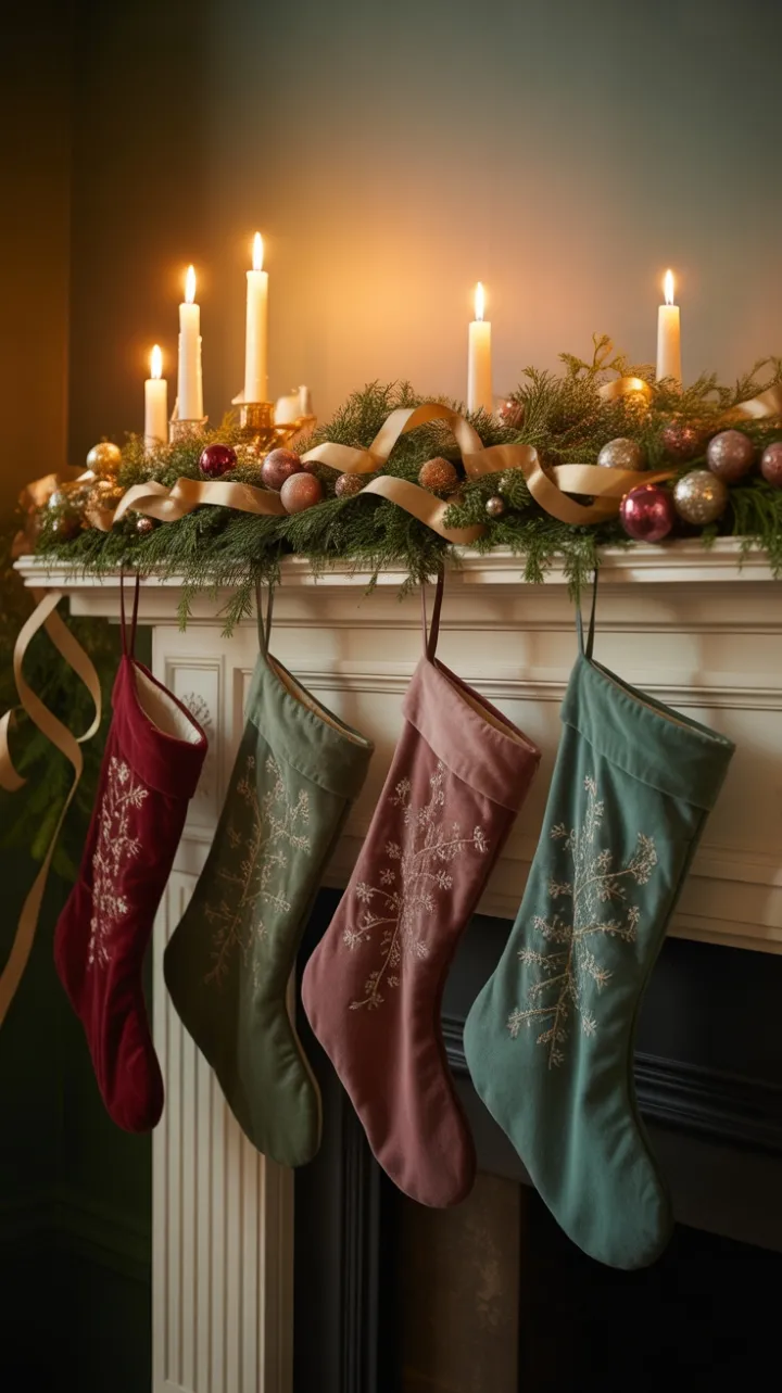 Nostalgic Holiday Mantel in Velvet and Beeswax Glow