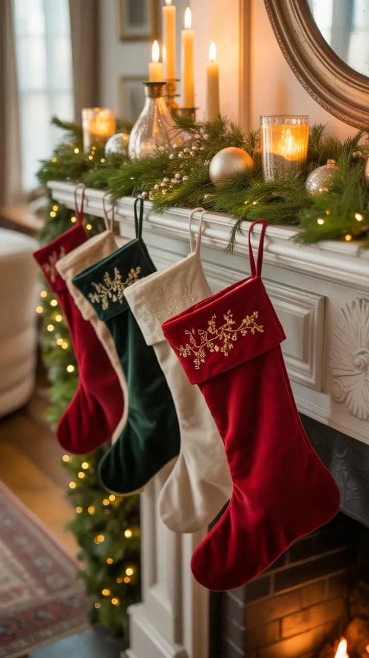 Velvet Stockings and Mercury Glass Glow on an Heirloom Mantel