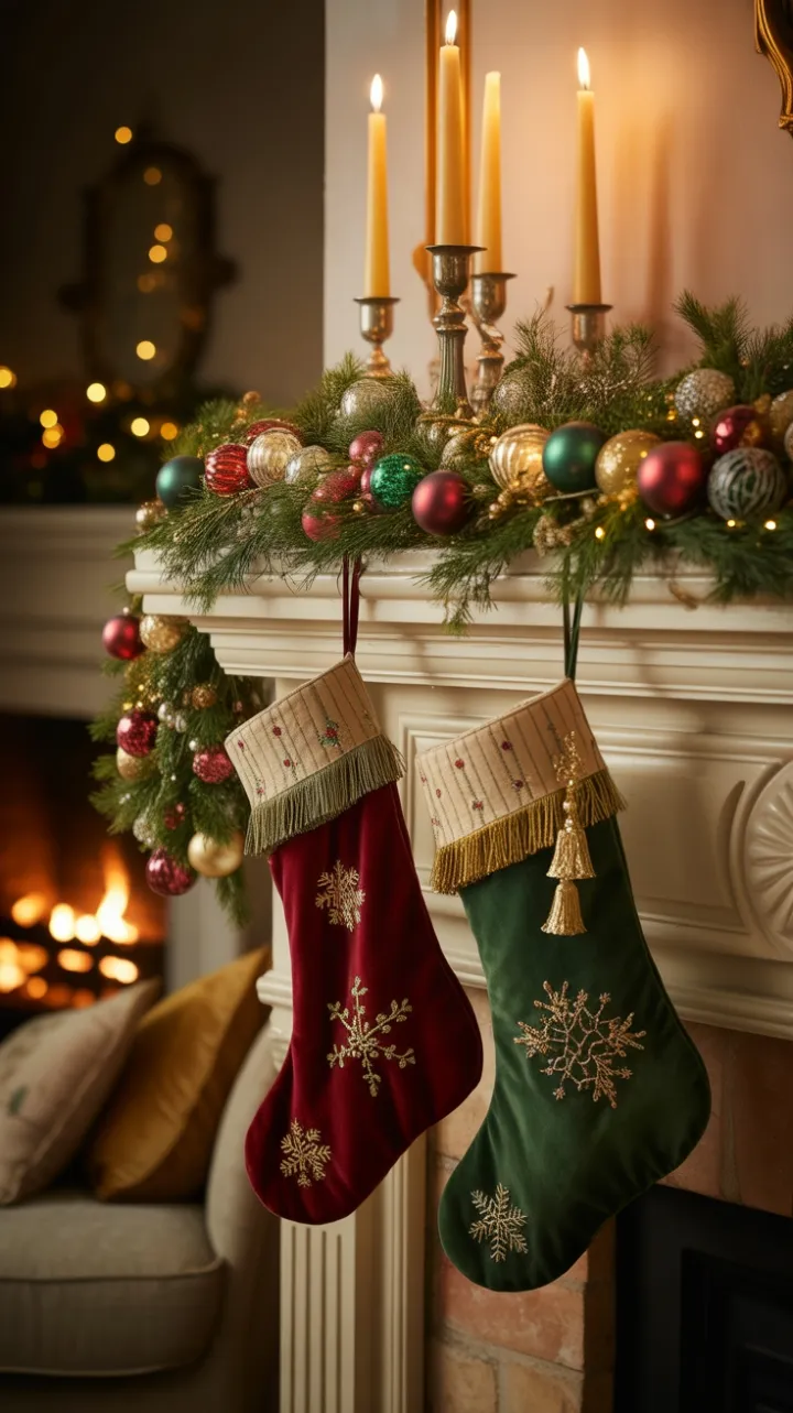 Nostalgic Mantel Dressed in Velvet, Glass, and Candlelight