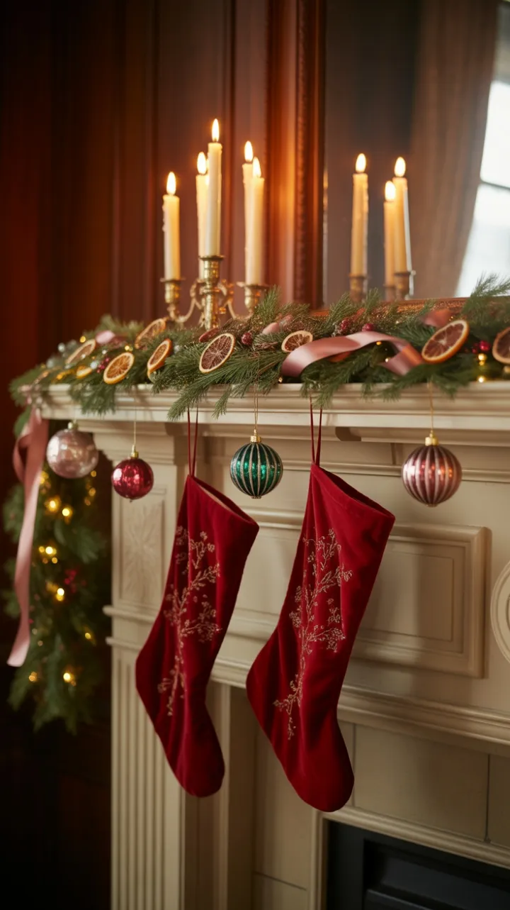 Crimson Velvet and Candlelight Heirloom Mantel