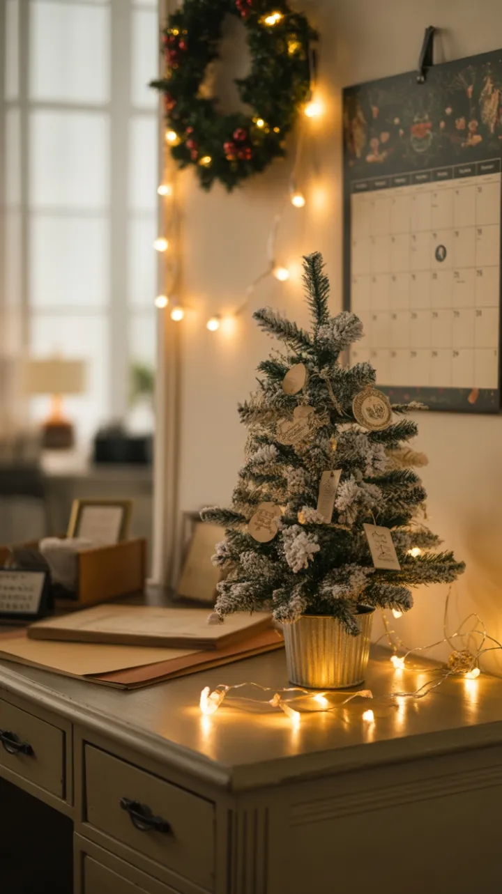 Nostalgic Vintage Desk Dressed for a Cozy Christmas