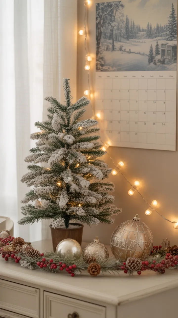 Cozy Vintage Christmas Desk Bathed in Warm Light