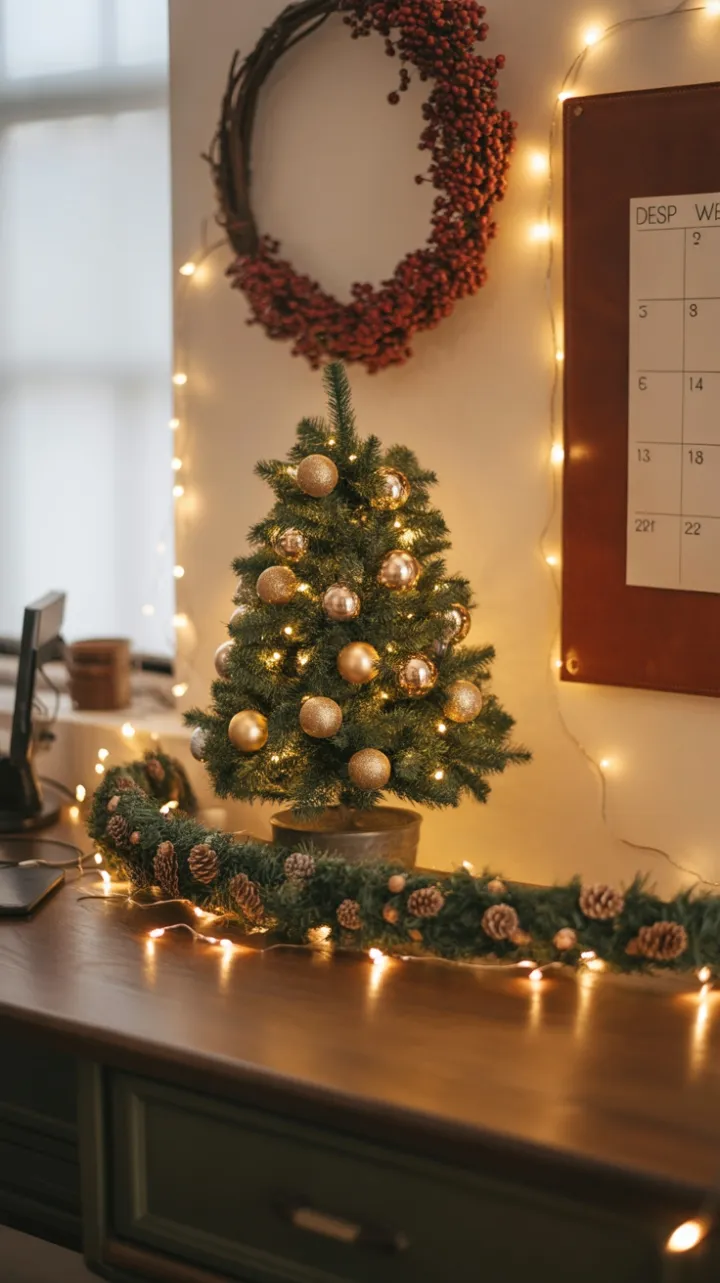 Vintage December Desk Bathed in Warm Christmas Glow