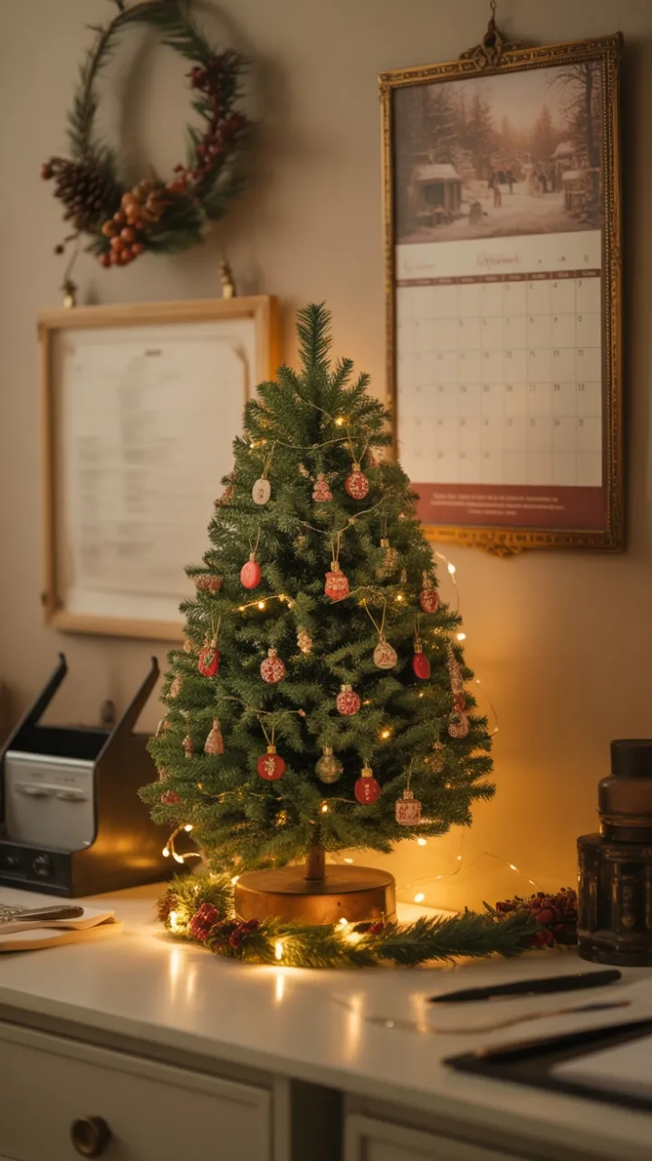 Warm Vintage Christmas Desk Wrapped in Golden Light