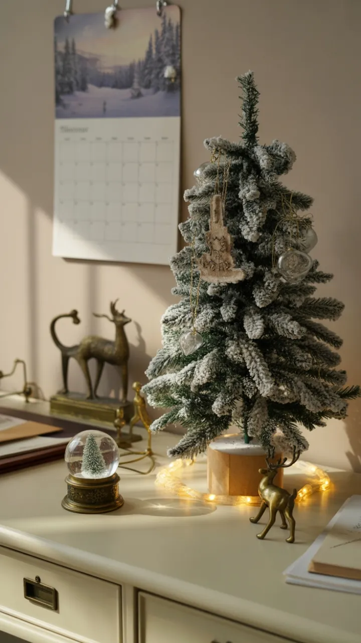 Vintage Christmas Desk Bathed in Warm Nostalgic Glow