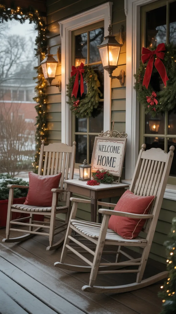 Snow-Kissed Heritage Porch with Vintage Christmas Charm